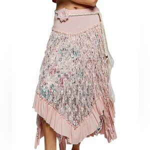 POL Bohemian Powder Pink Lace High-low Skirt NWT